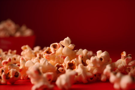 Popcorn on a red background. Close-up. Copy space.の素材