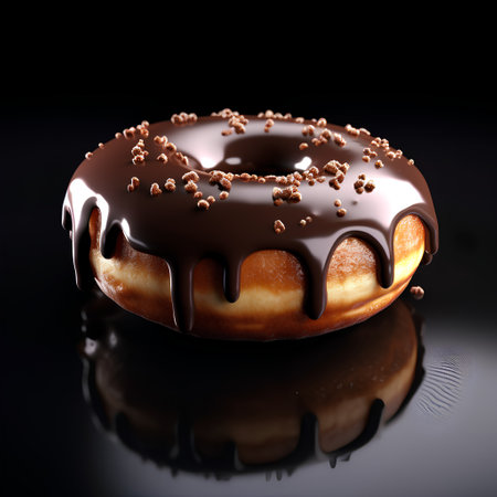 Donut with chocolate glaze on a black background. 3d illustrationの素材