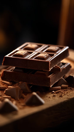 close up of a chocolate bar on wooden table, shallow dofの素材