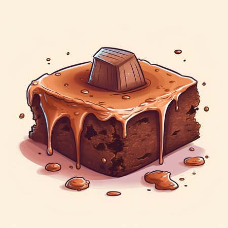 Piece of chocolate cake with chocolate glaze. Vector illustration.の素材