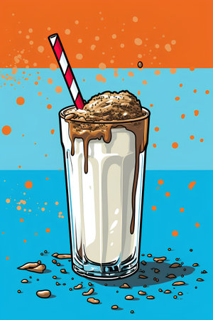Milkshake with whipped cream. Vector illustration in cartoon style.の素材