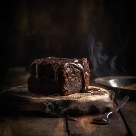 Chocolate cake with chocolate glaze on wooden background. Selective focus.の素材