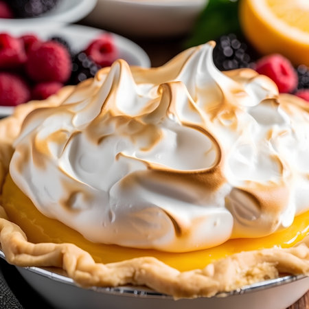 Lemon meringue pie with fresh berries and mint, selective focusの素材