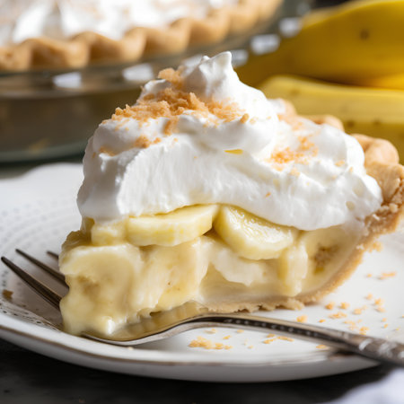 Banana pie with whipped cream and fresh bananas. Selective focus.の素材
