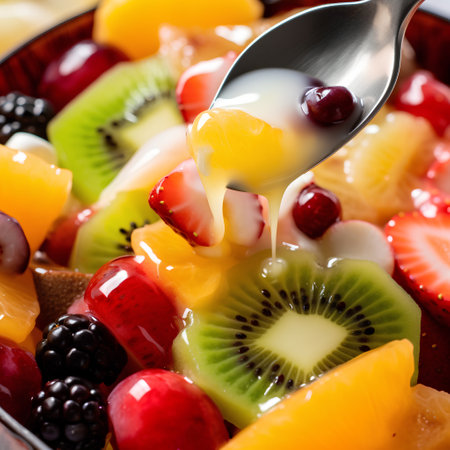 Fresh fruit salad with kiwi, strawberries, raspberries and blueberriesの素材