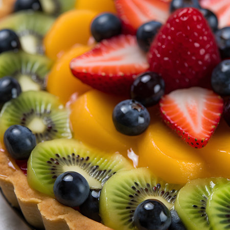 Tasty fruit tart with fresh berries and fruits. Closeup.の素材