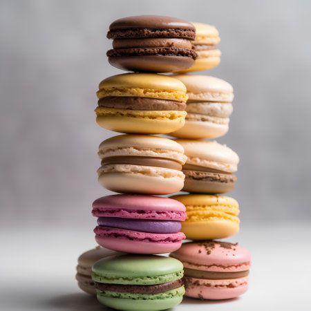 Colorful macaroons on a light background. Selective focus.の素材