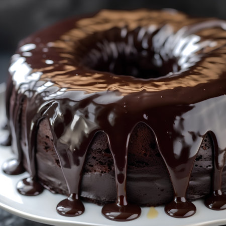 Chocolate bundt cake with chocolate glaze. Selective focusの素材