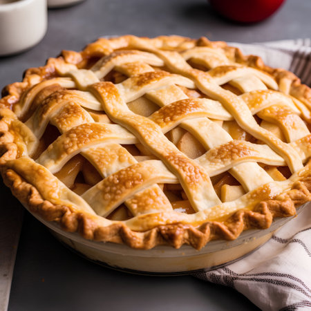 Homemade apple pie on a gray background. Selective focus.の素材