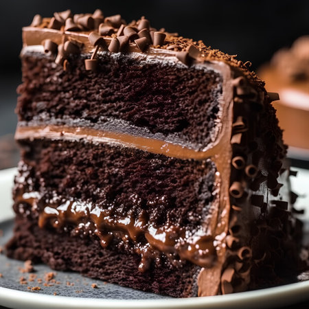 Close up of chocolate cake with chocolate glaze. Selective focusの素材