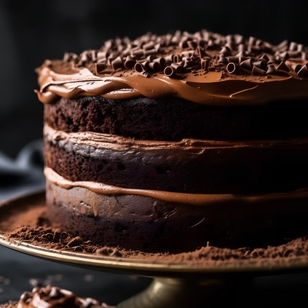 Chocolate cake with chocolate glaze on dark background, selective focusの素材