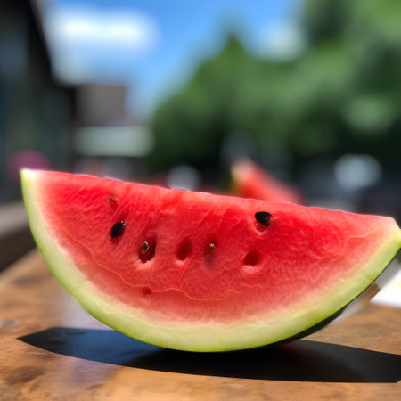 Sliced watermelon on a wooden table. Selective focus.の素材