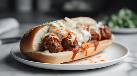 Baguette with meatballs, ketchup and mayonnaiseの素材