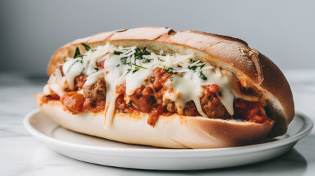 Baguette with minced meat, tomato sauce and parmesan cheese.の素材