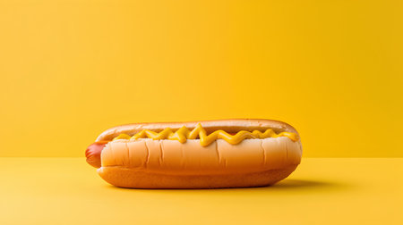 Hot dog on yellow background. Fast food concept. 3D Renderingの素材