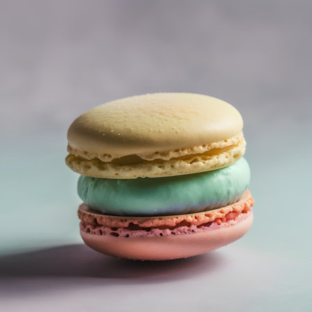 Colorful macaroons on pastel background, square format.の素材