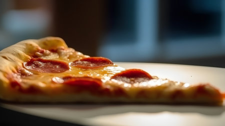 Pepperoni pizza on a white plate, shallow depth of fieldの素材