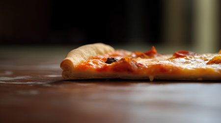 Pepperoni pizza on the table, shallow depth of field.の素材