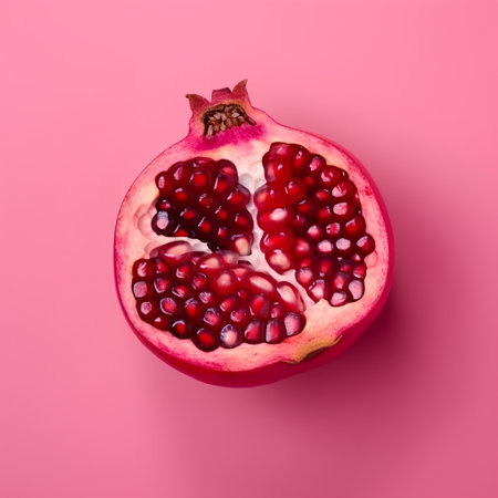 pomegranate on pink background, top view, flat layの素材