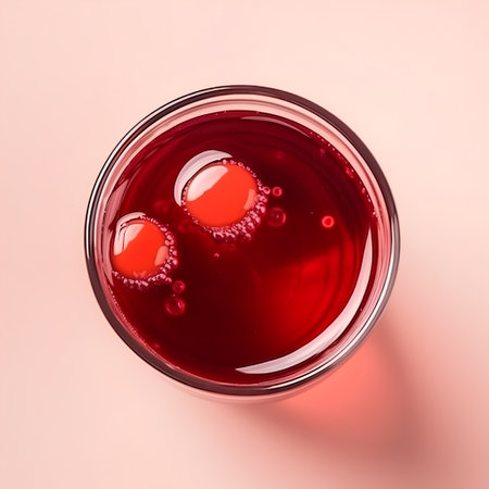 Red liquid in a glass on a pink background. 3d renderingの素材