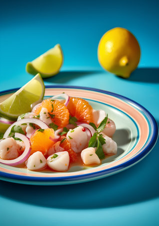 Seafood salad with prawns, grapefruit, orange, lemon and onionの素材