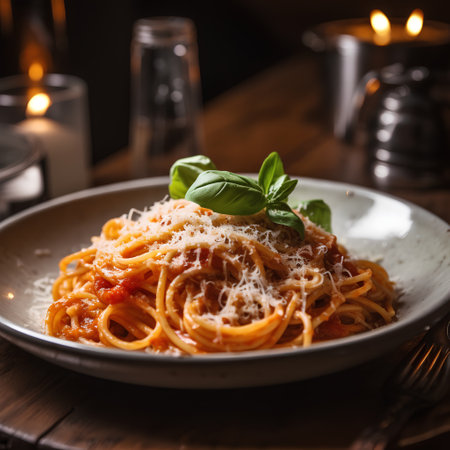 Spaghetti bolognese with tomato sauce and parmesanの素材
