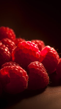 Fresh raspberries on a dark background. Selective focus.の素材
