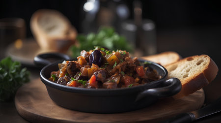 Beef stew with vegetables in a bowl. Selective focus.の素材