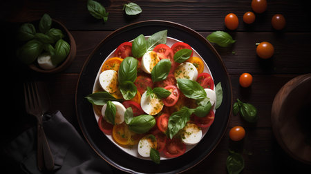 Caprese salad with tomatoes, mozzarella cheese and basilの素材
