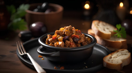 Beef stew with prunes and raisins, selective focusの素材