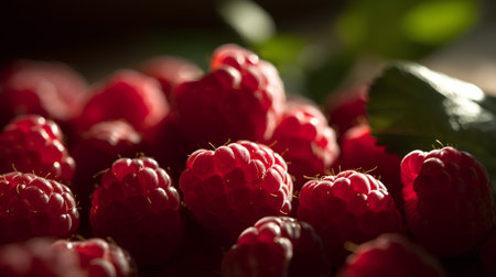 Ripe raspberries on a dark background. Selective focus.の素材