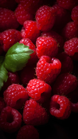 Fresh raspberries on a dark background. Selective focus.の素材