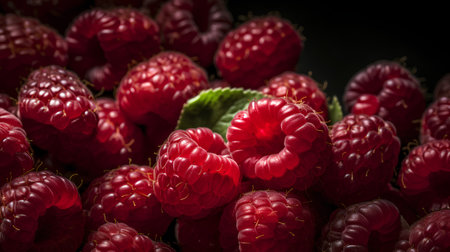 Fresh raspberries on a dark background. Close-up.の素材