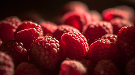 Raspberries in close-up. Selective focus. Toned.の素材