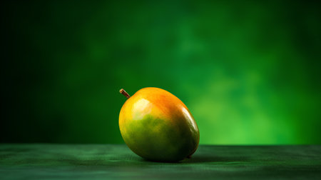 Mango fruit on green background. Copy space. Still life.の素材