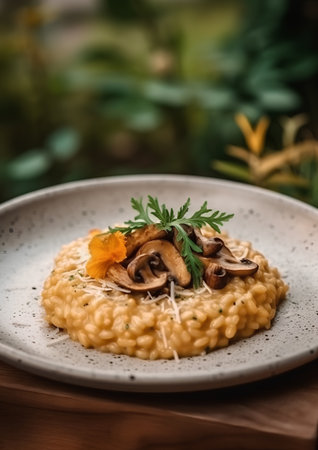 Risotto with mushrooms and parmesan cheese, selective focusの素材