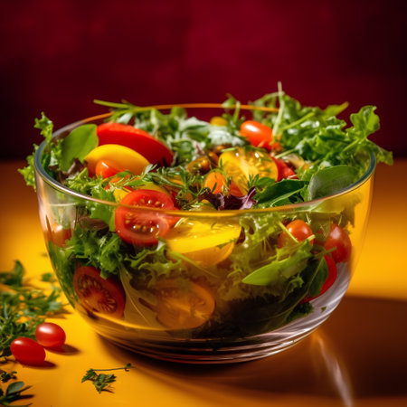 Fresh salad with cherry tomatoes and arugula in a glass bowlの素材