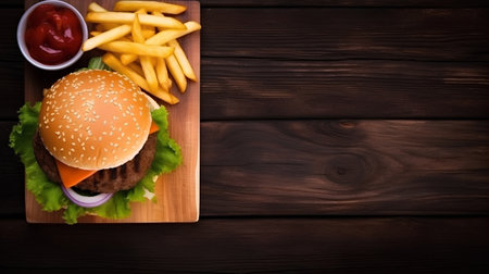 Cheese burger - American cheese burger with fresh salad and tomato ketchupの素材