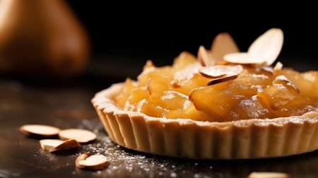 tartlet with apricot jam and almonds on black backgroundの素材
