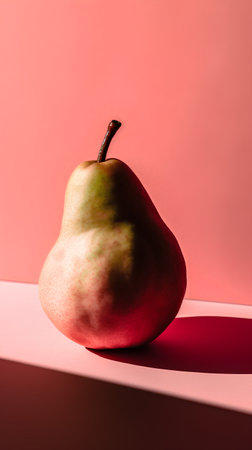 Ripe pear on a pink background. Minimal still life.の素材