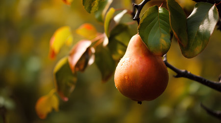 Ripe pears on a branch in the autumn orchard.の素材