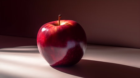 Red apple on a brown background. Concept of healthy eating and diet.の素材