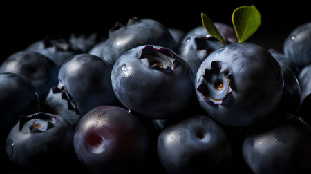 Blueberries on a black background. Selective focus. Toned.の素材
