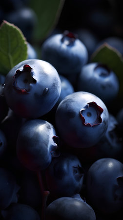 Fresh blueberries on a dark background. Shallow depth of field.の素材