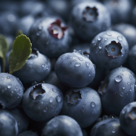 Fresh blueberries with water drops. Close up. Shallow DOF.の素材