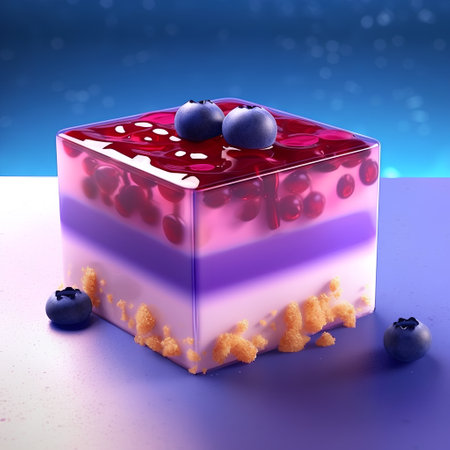 Blueberry jelly with berries on a blue background. 3d renderの素材