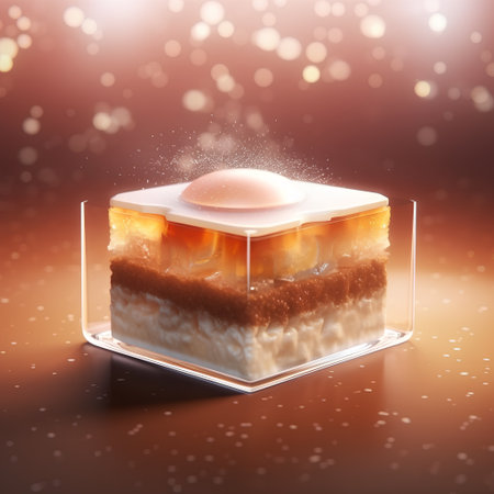 3d illustration of cake in cube shape on bokeh backgroundの素材