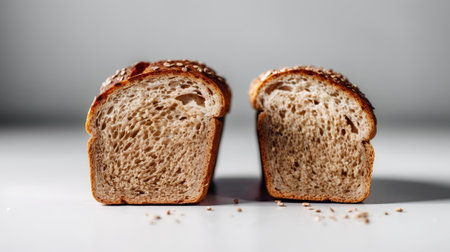 Sliced rye bread on white background with copy space for textの素材