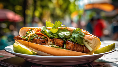Doner kebab sandwich with meat, vegetables and sauce.の素材
