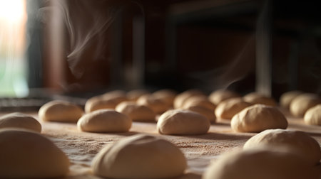 Bread dough on the table in a bakery. Selective focus.の素材